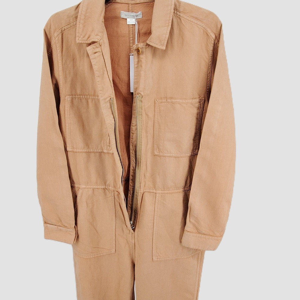 Outerknown SEA Suit Jumpsuit Womens Medium Sand Tan Organic Cotton Linen New - Picture 2 of 8